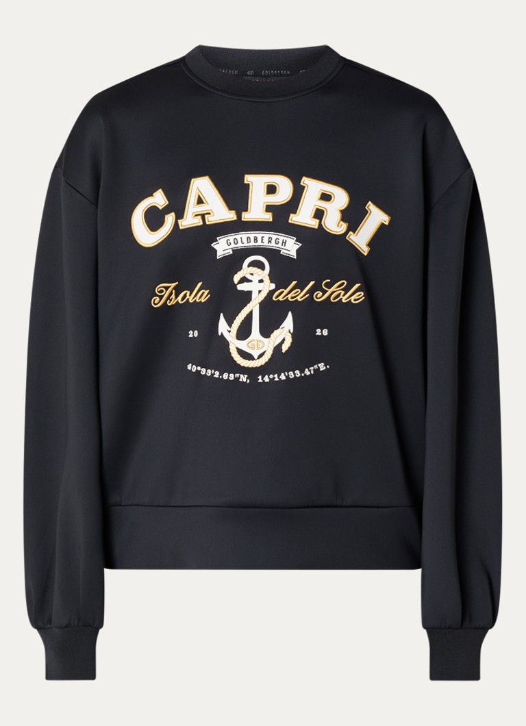 Goldbergh Dames Fico sweater met borduring en knoopdetail in de kleur Zwart, maat: S