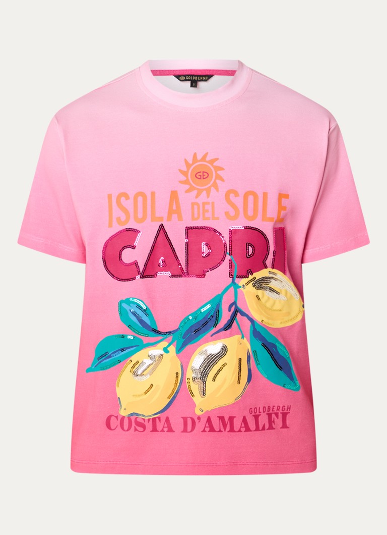 Goldbergh Dames T-shirt met logo en print in de kleur Donkerroze, maat: M