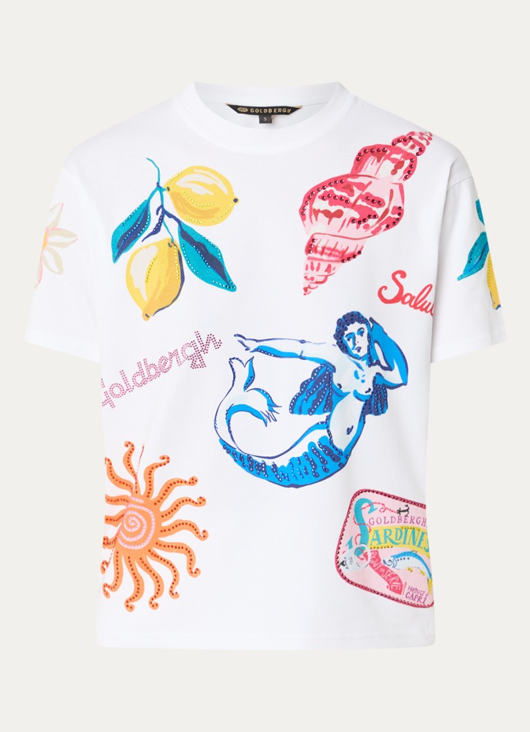 Goldbergh Dames T-shirt met logo en print in de kleur Wit, maat: M
