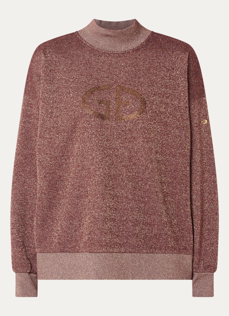 Goldbergh Dames Sizzle sweater met logo en strass in de kleur Bordeauxrood, maat: XL