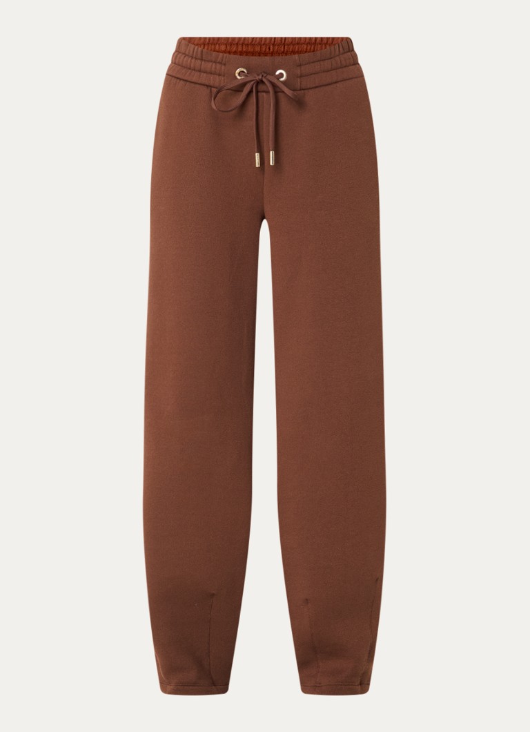 Goldbergh Dames Toshi high waist straight fit joggingbroek met steekzakken in de kleur Bruin, maat: L