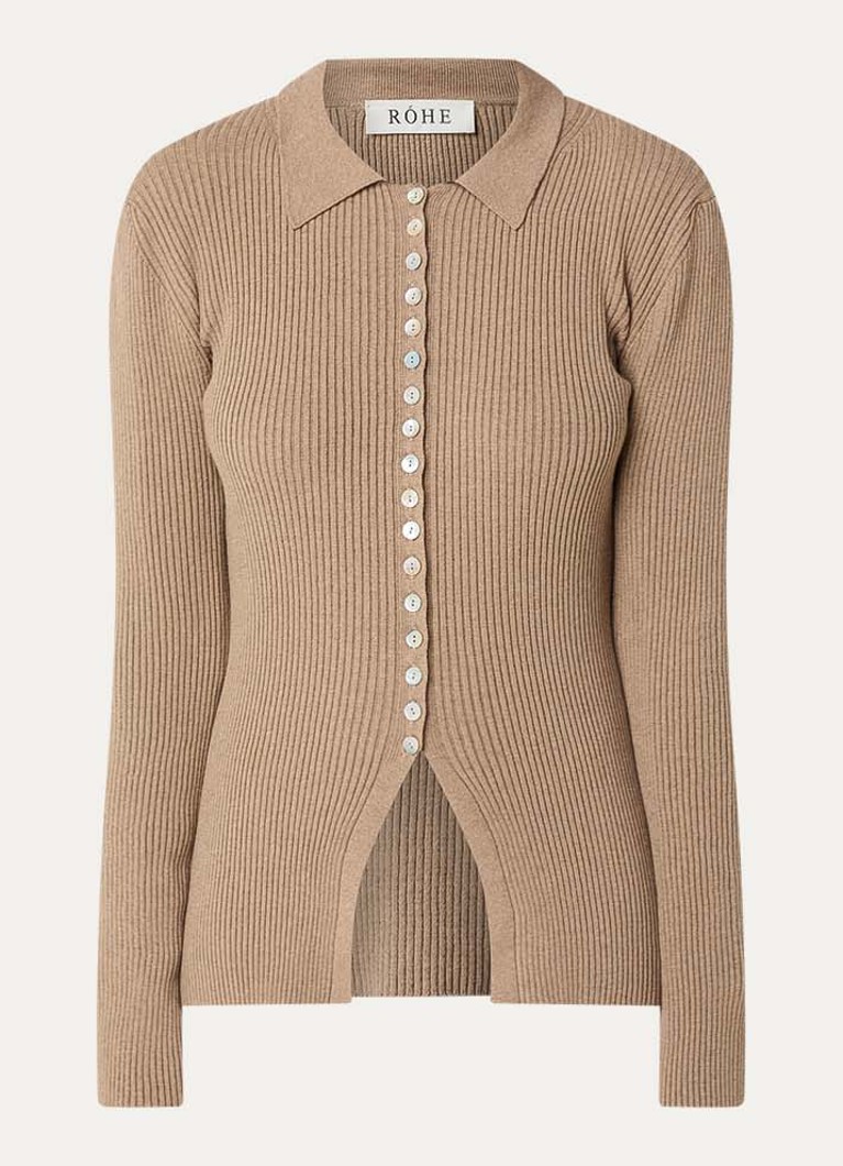 Róhe Dames Ribgebreid vest met kraag in de kleur Beige, maat: 34