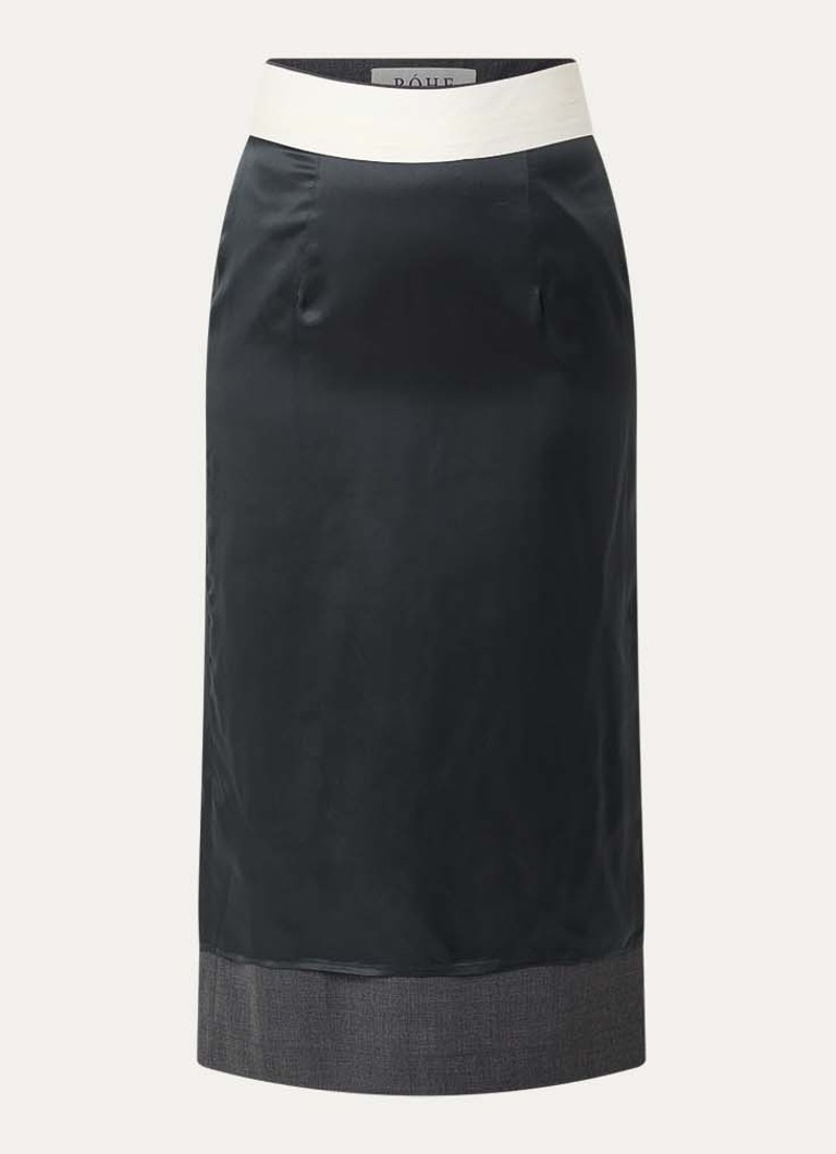 Róhe Dames Inside-Out midi rok in scheerwolblend in de kleur Antraciet, maat: 40