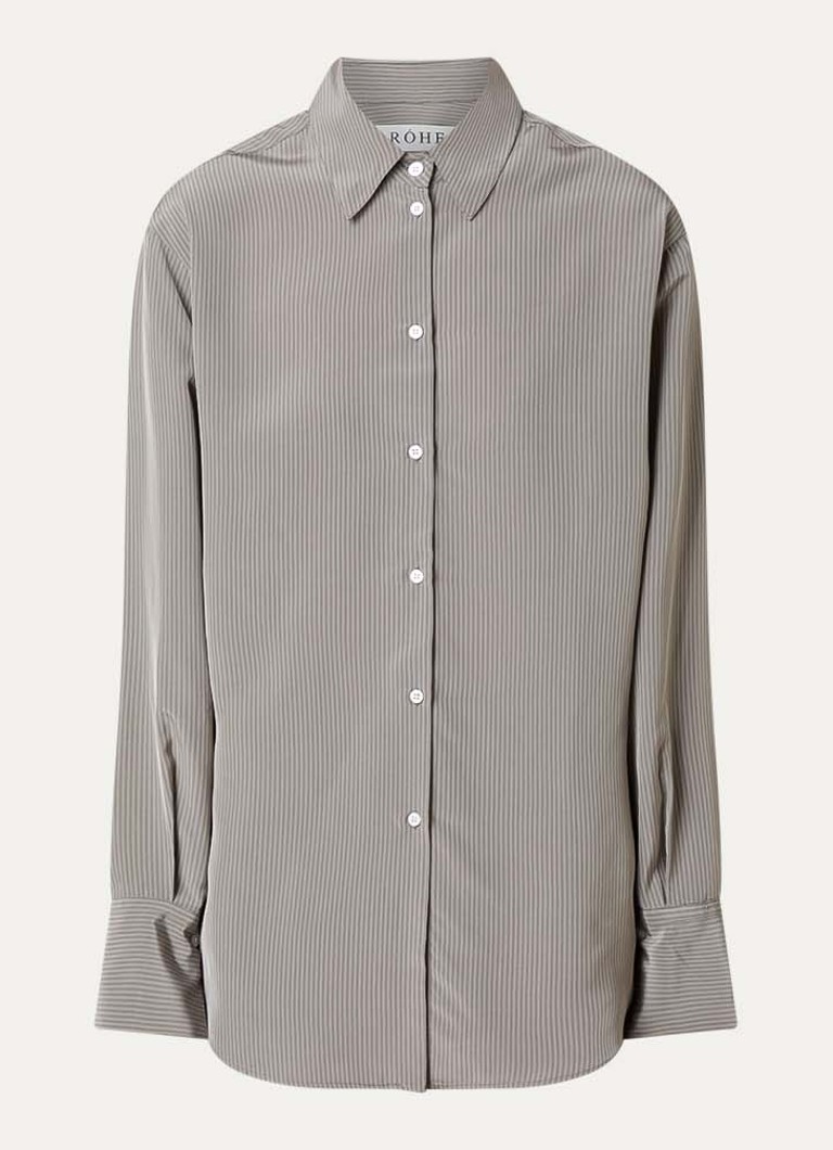 Róhe Dames Blouse van satijn met streepprint in de kleur Lichtgrijs, maat: 34