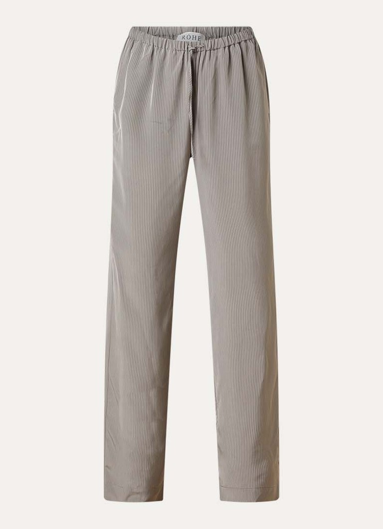 Róhe Dames High waist straight fit pantalon van satijn met streepprint in de kleur Lichtgrijs, maat: 36