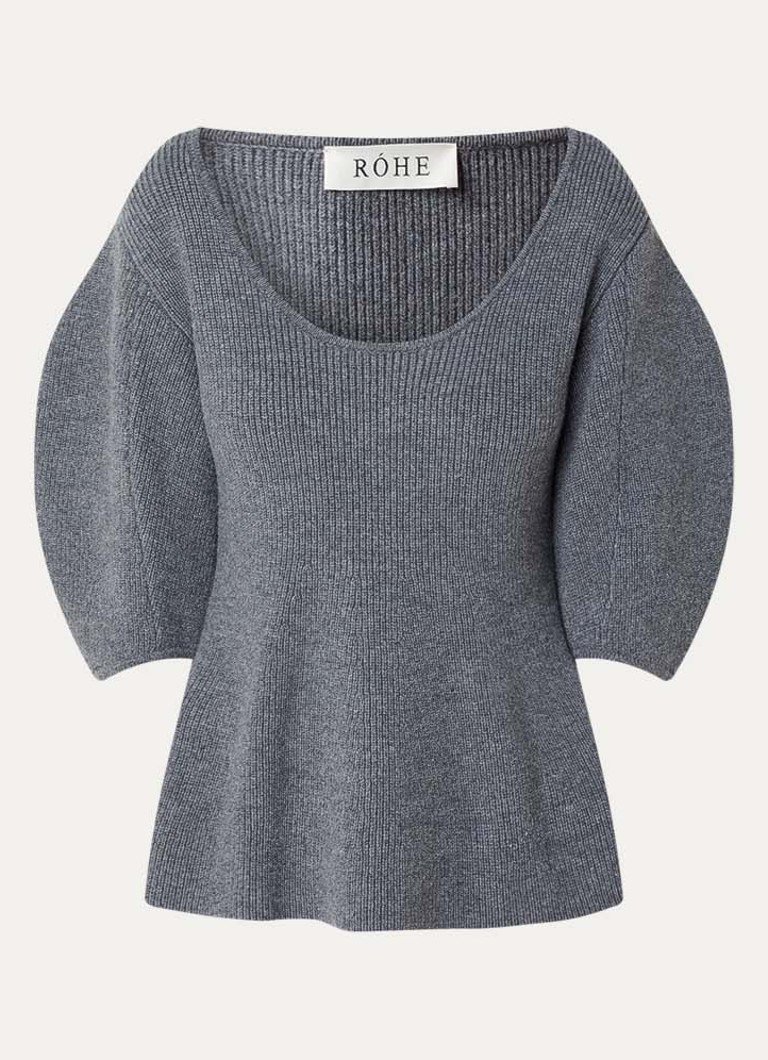 Róhe Dames Grofgebreide top in kasjmierblend in de kleur Middengrijs, maat: 36