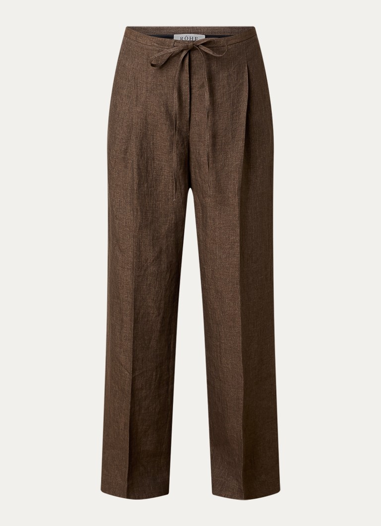 TOTEME Dames High waist wide fit pantalon van linnen met strikceintuur in de kleur Lichtbruin, maat: 38