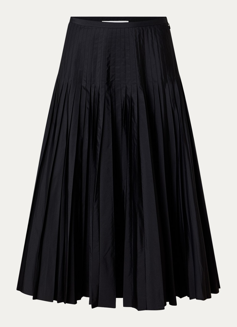 Róhe Dames High waist midi A-lijn rok met plissé in de kleur Zwart, maat: 40