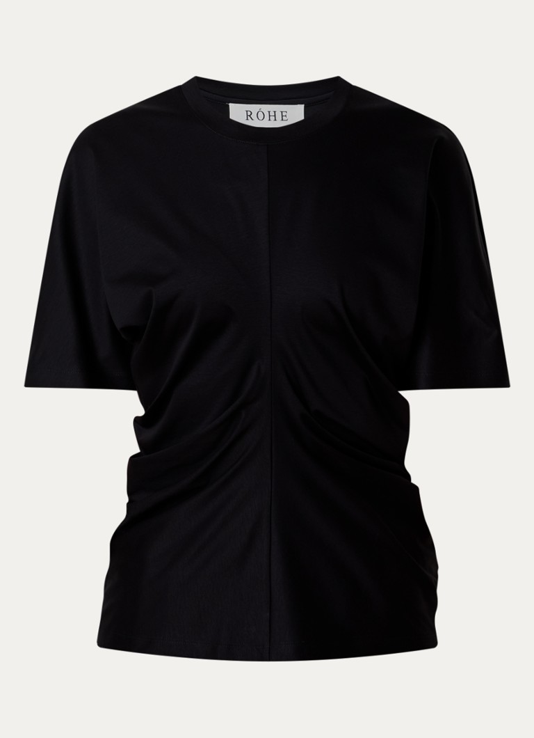 Róhe Dames Top in zijdeblend met plooidetail in de kleur Zwart, maat: 36
