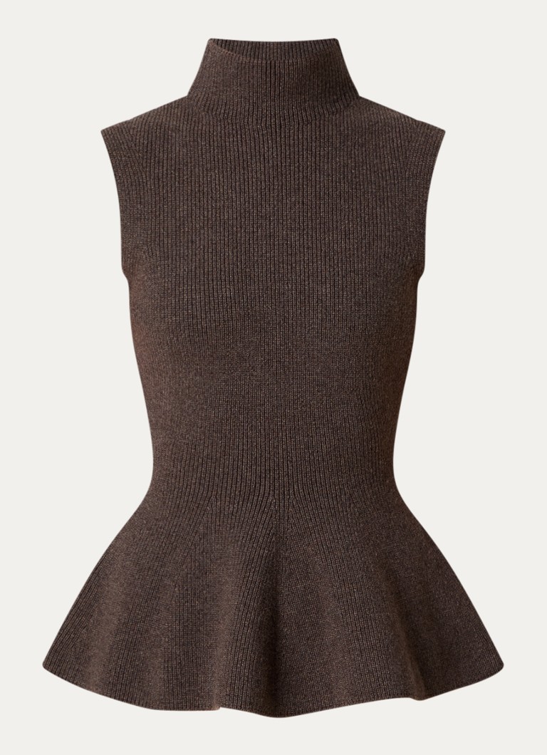 Róhe Dames Ribgebreide top in kasjmierblend in de kleur Bruin, maat: 36