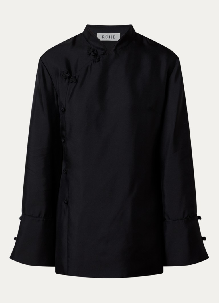 Róhe Dames Blouse van zijde met overslag in de kleur Zwart, maat: 38