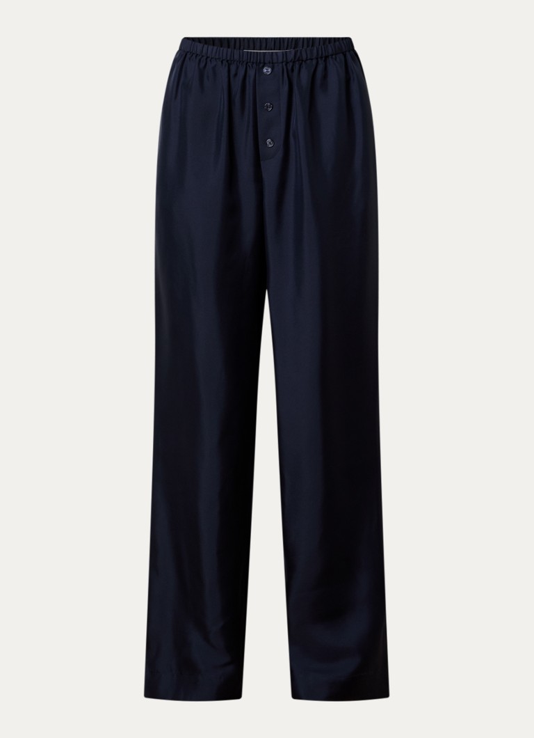 Róhe Dames High waist wide fit pantalon van zijde in de kleur Donkerblauw, maat: 38
