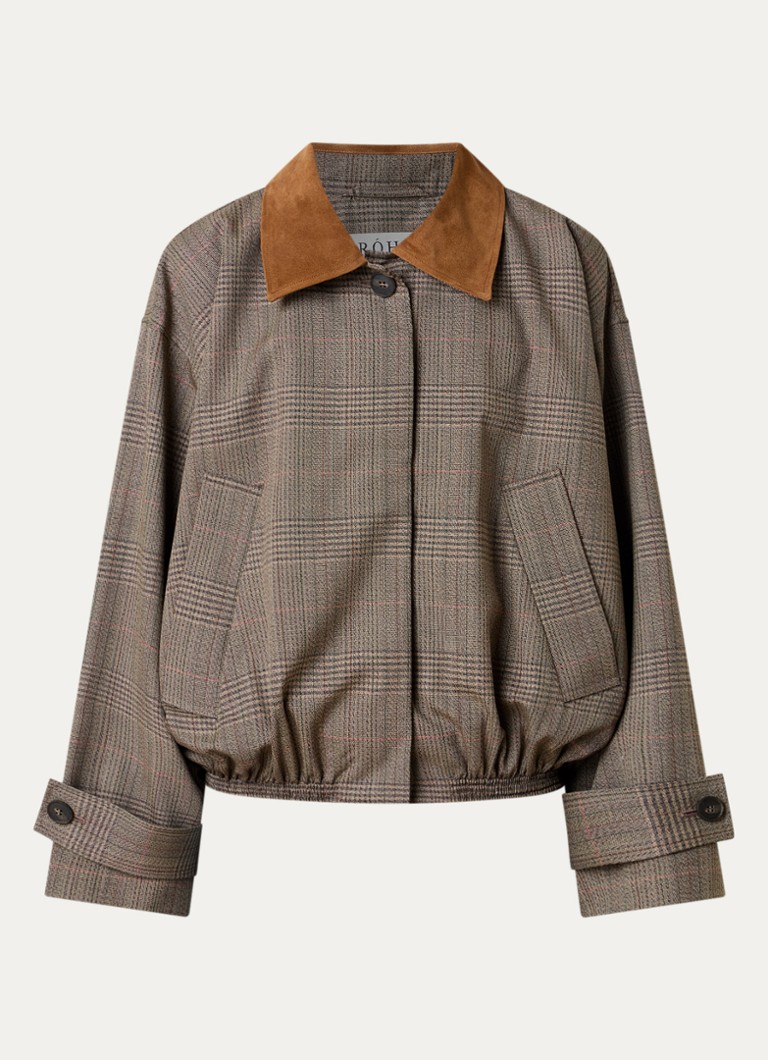 Róhe Dames Blouson jack van scheerwol met paspelzakken en details van kalfssuède in de kleur Bruin, maat: 40