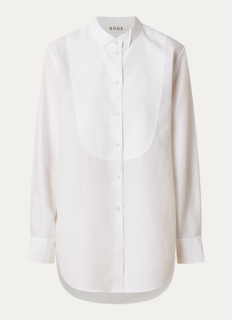 Róhe Dames Blouse met kraag in de kleur Gebroken wit, maat: 36