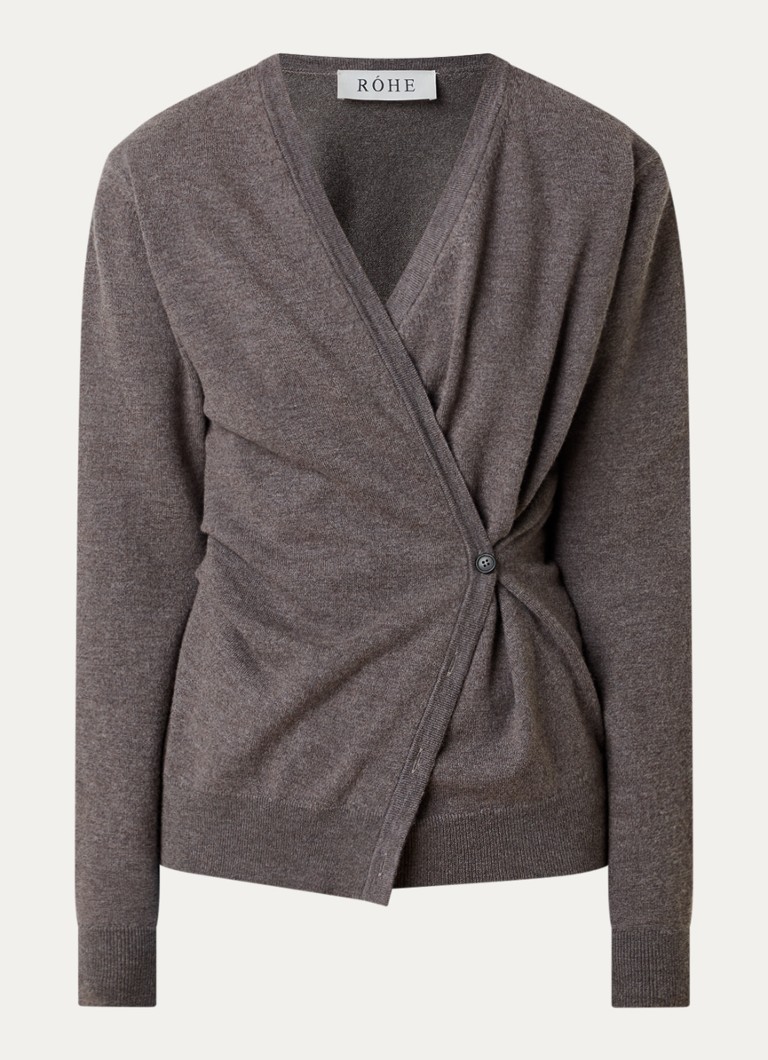 Róhe Dames Fijngebreid asymmetrisch vest met plooidetail in de kleur Taupe, maat: 38