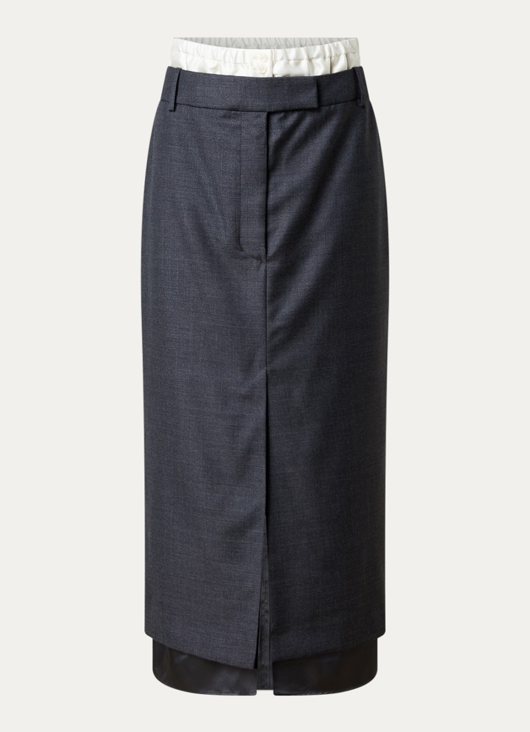 Róhe Dames Midi kokerrok van wol met split in de kleur Grijs, maat: 34