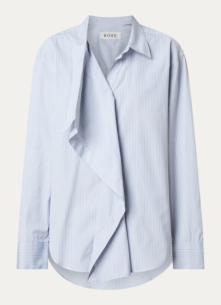 Róhe Dames Draped blouse met streepprint in de kleur Blauw, maat: 38
