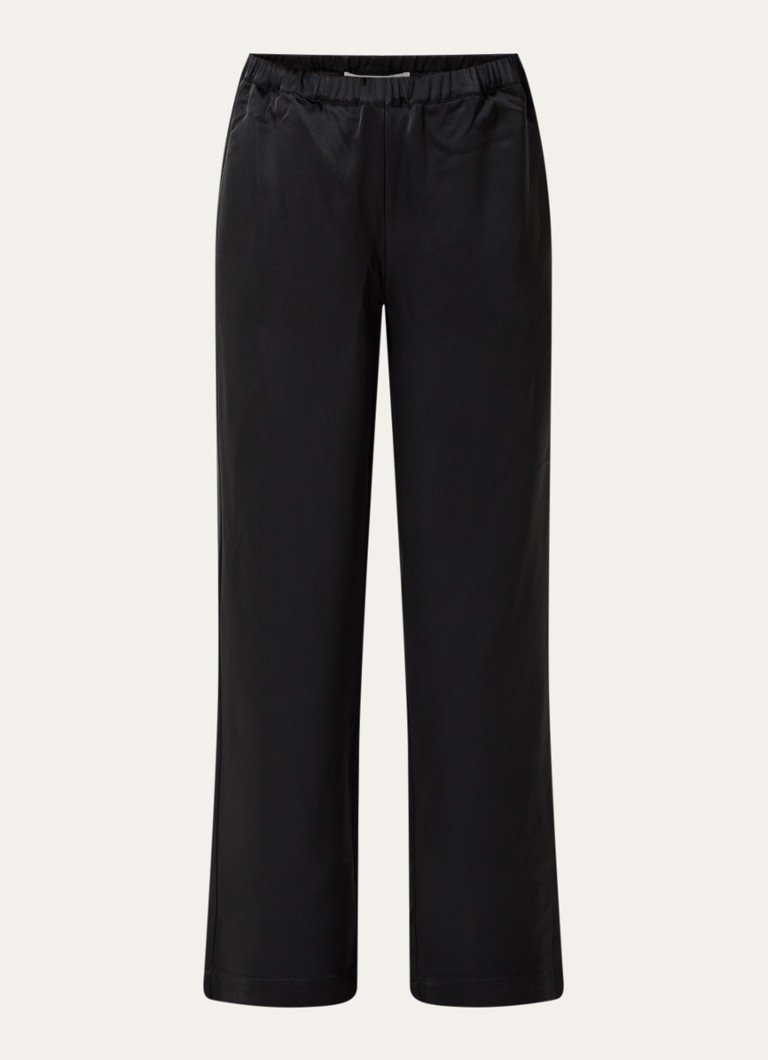 Róhe Dames High waist flared fit broek van satijn in de kleur Zwart, maat: 40
