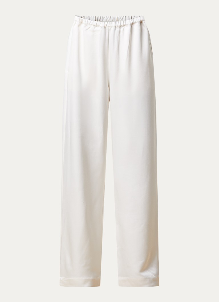 Róhe Dames High waist flared fit broek van satijn in de kleur Gebroken wit, maat: 40