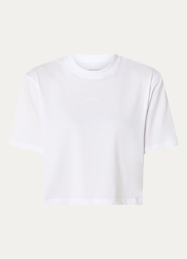Björn Borg Dames Cropped T-shirt met logoprint in de kleur Wit, maat: S