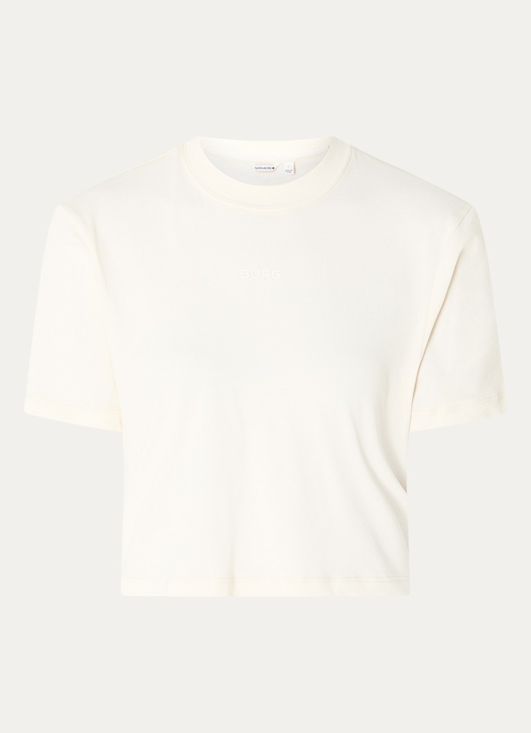 Björn Borg Dames Studio cropped T-shirt met logo in de kleur Gebroken wit, maat: S