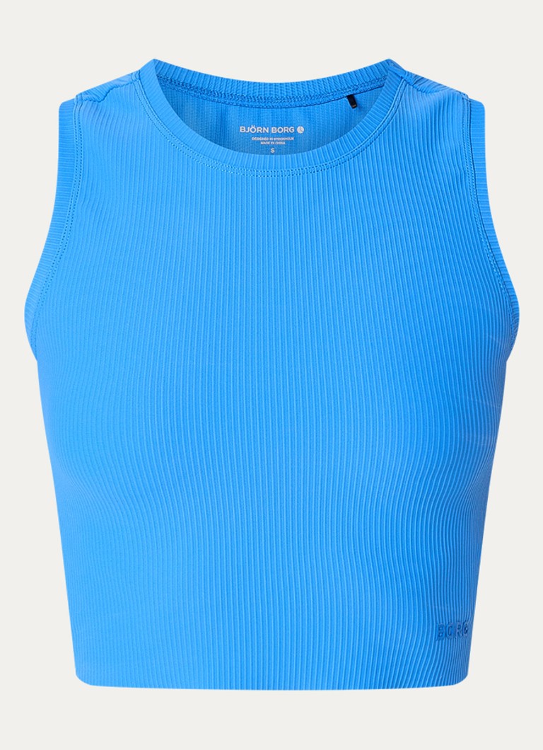 Björn Borg Dames Cropped tanktop met structuur in de kleur Kobaltblauw, maat: L