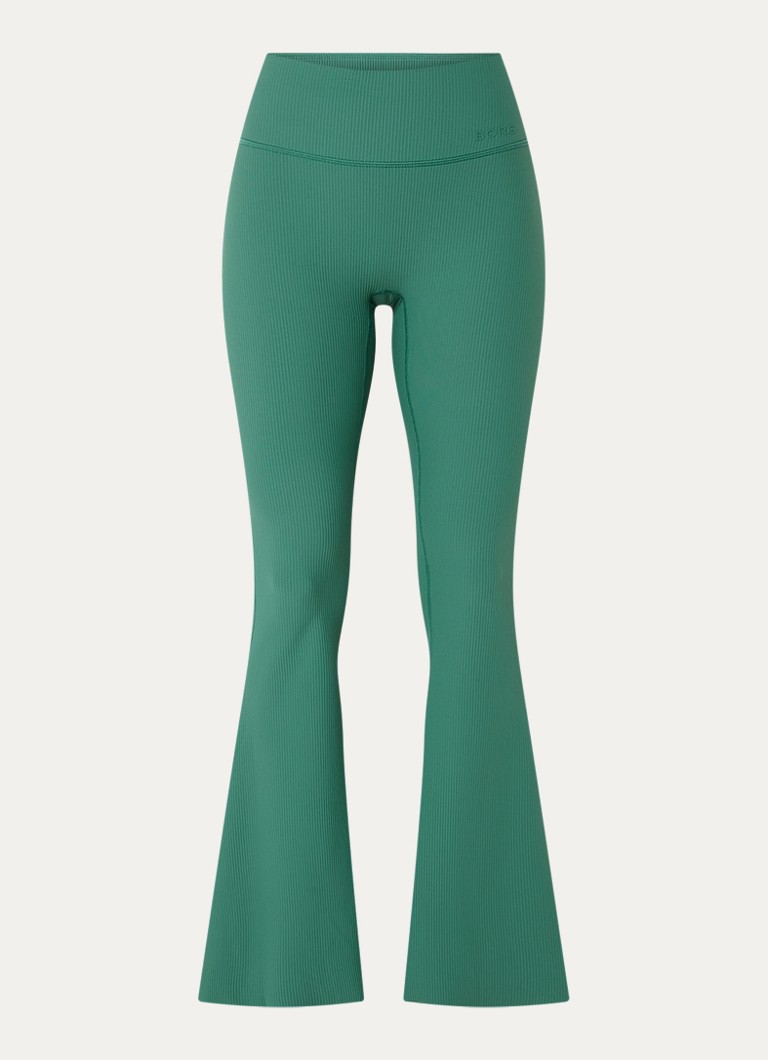 Björn Borg Dames High waist flared fit legging met ribstructuur in de kleur Groen, maat: XS