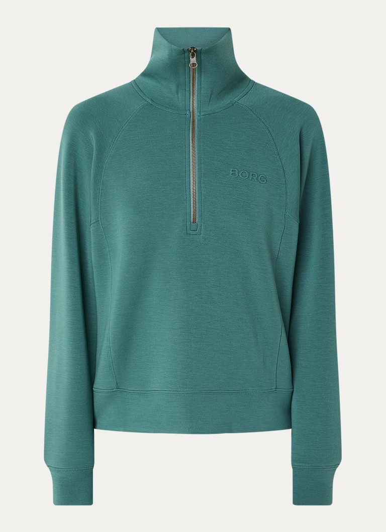 Björn Borg Dames Studio sweater met logo en halve rits in de kleur Zeegroen, maat: XL
