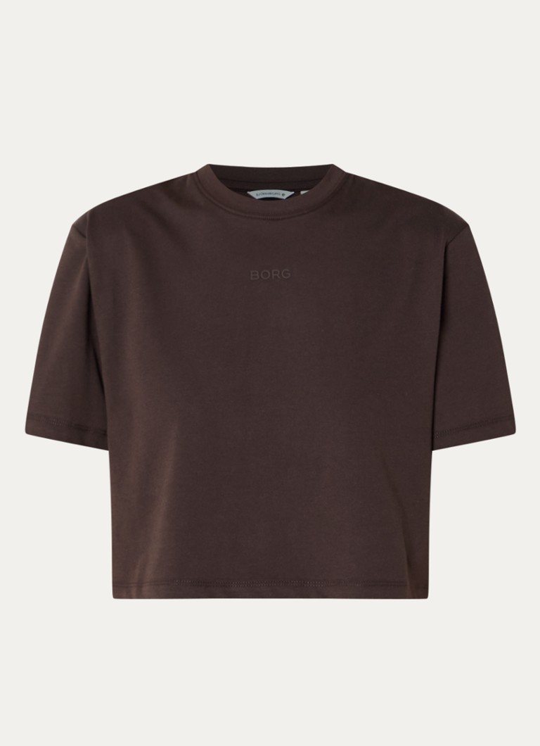 Björn Borg Dames Studio Oversized cropped T-shirt met logo in de kleur Donkerbruin, maat: M