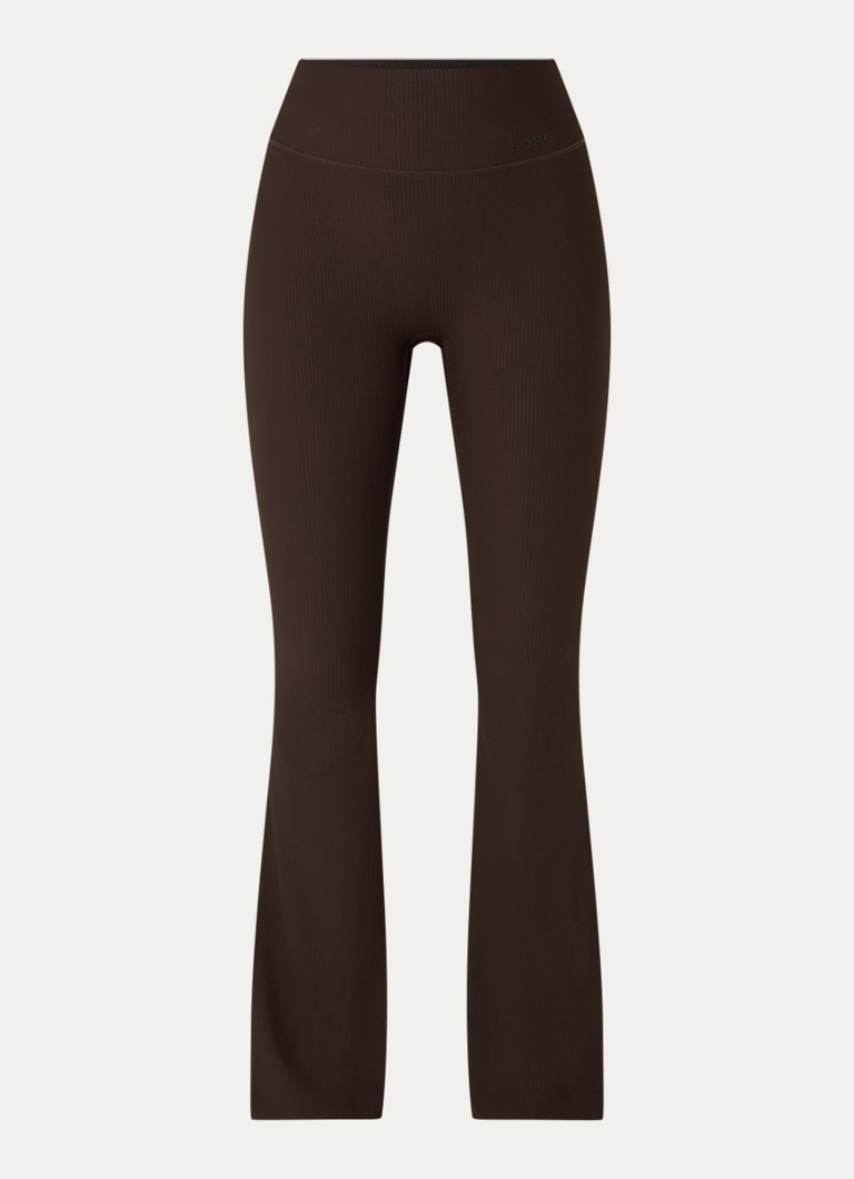 Björn Borg Dames Studio high waist flared fit trainingslegging met ribstructuur in de kleur Bruin, maat: S