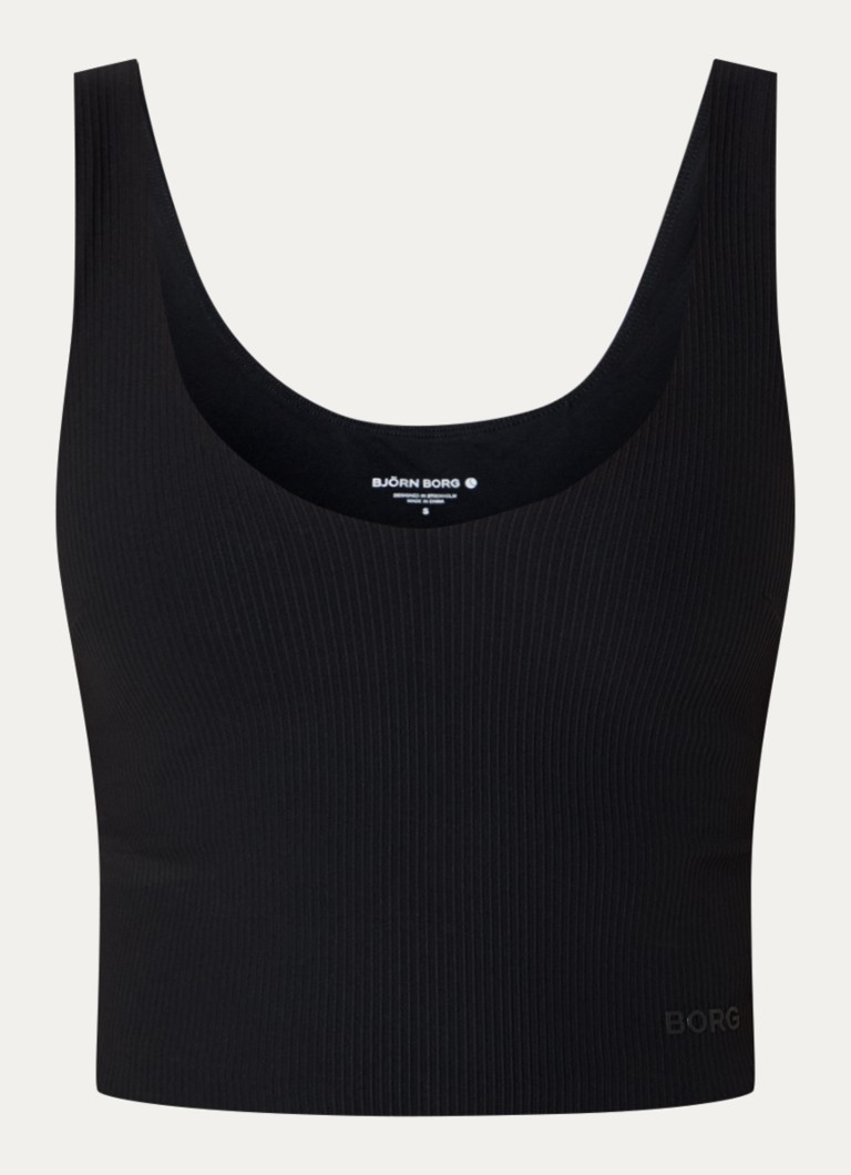 Björn Borg Dames Studio sport bh met ribstructuur en medium support in de kleur Zwart, maat: S