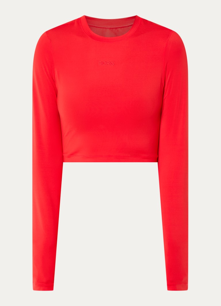 Björn Borg Dames Cropped trainings longsleeve met logo in de kleur Rood, maat: M