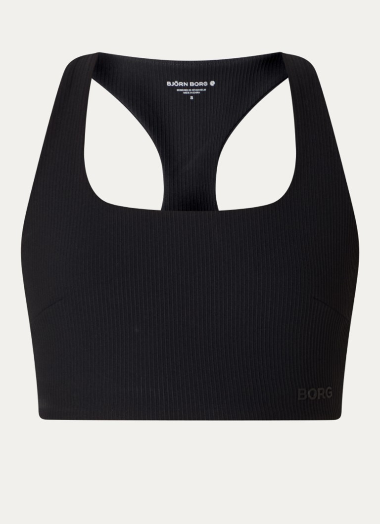Björn Borg Dames Studio sport bh met ribstructuur en medium support in de kleur Zwart, maat: XS