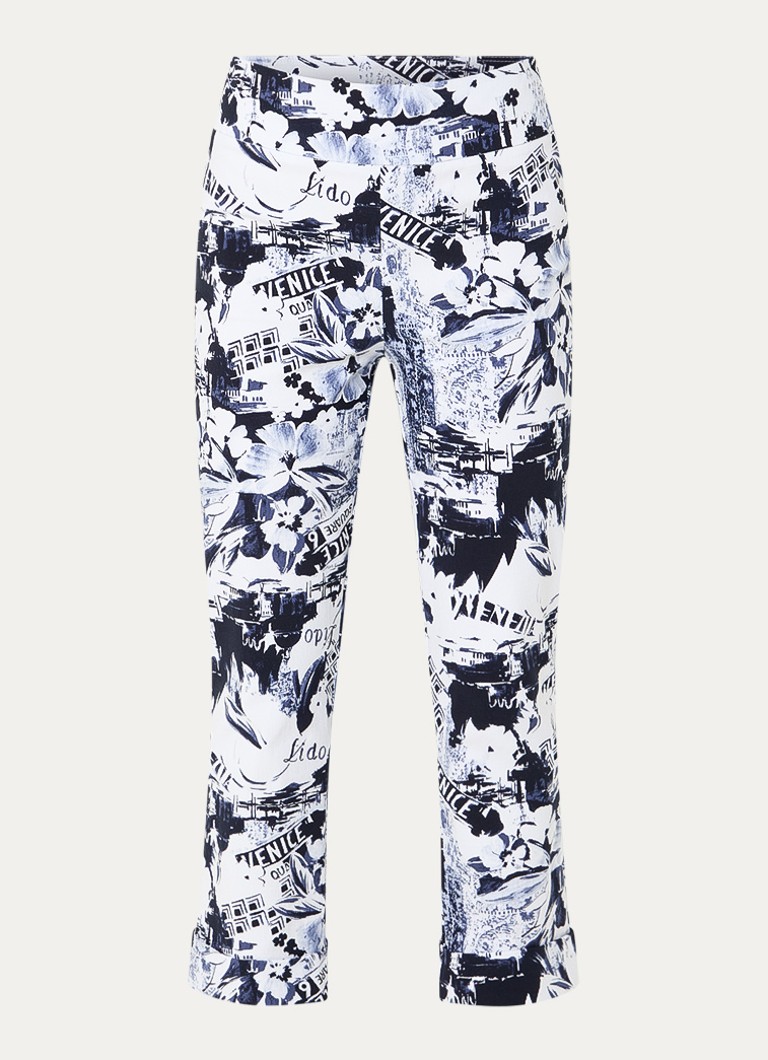 Joseph Ribkoff Dames High waist tapered fit cropped broek met print in de kleur Blauw