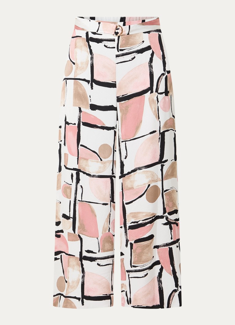 Joseph Ribkoff Dames High waist wide fit palazzo broek met print en ceintuur in de kleur Wit