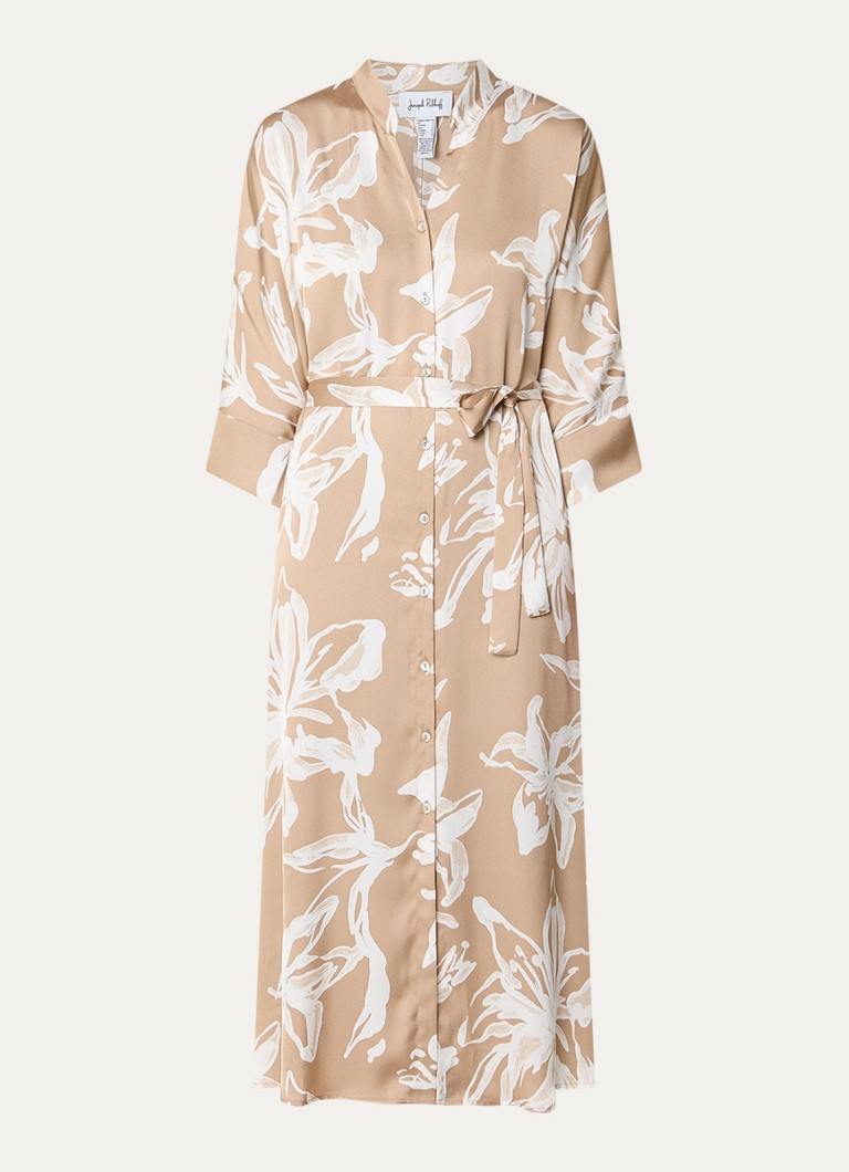 Joseph Ribkoff Dames Midi blousejurk van satijn met bloemenprint in de kleur Beige
