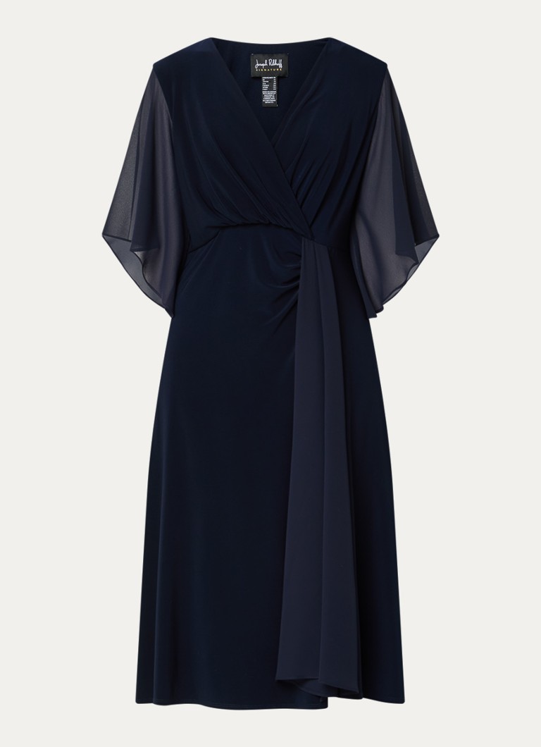 Joseph Ribkoff Dames Midi jurk met V-hals en plooidetail in de kleur Donkerblauw