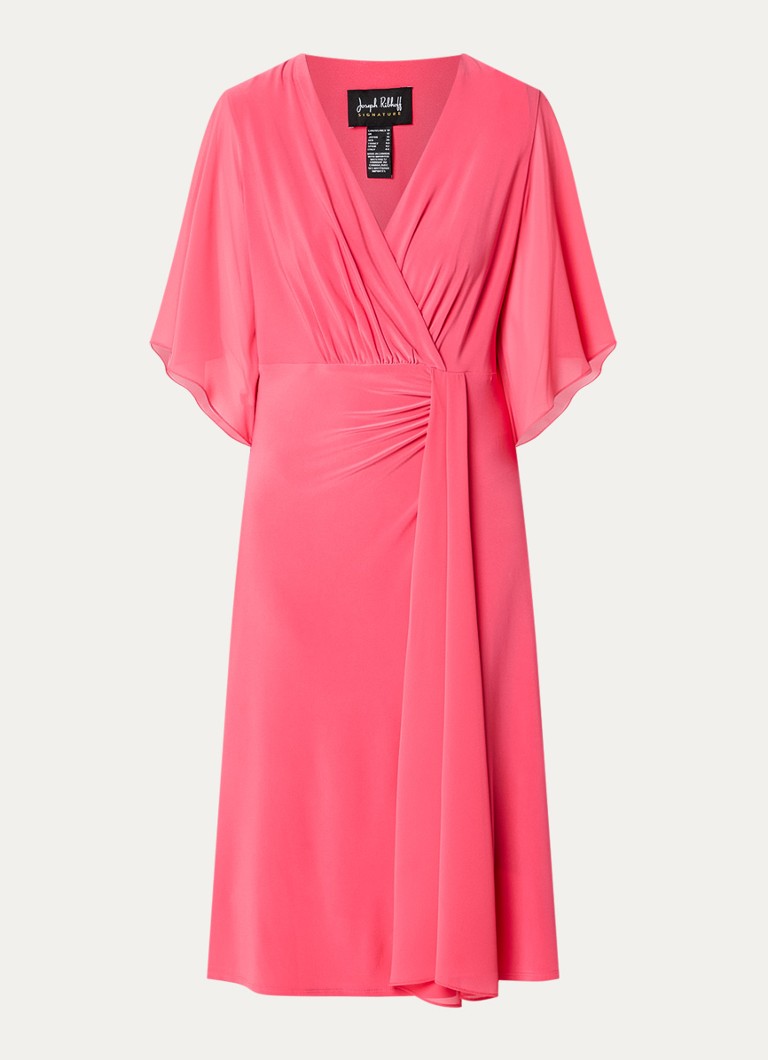 Joseph Ribkoff Dames Midi jurk met V-hals en plooidetail in de kleur Koraalroze