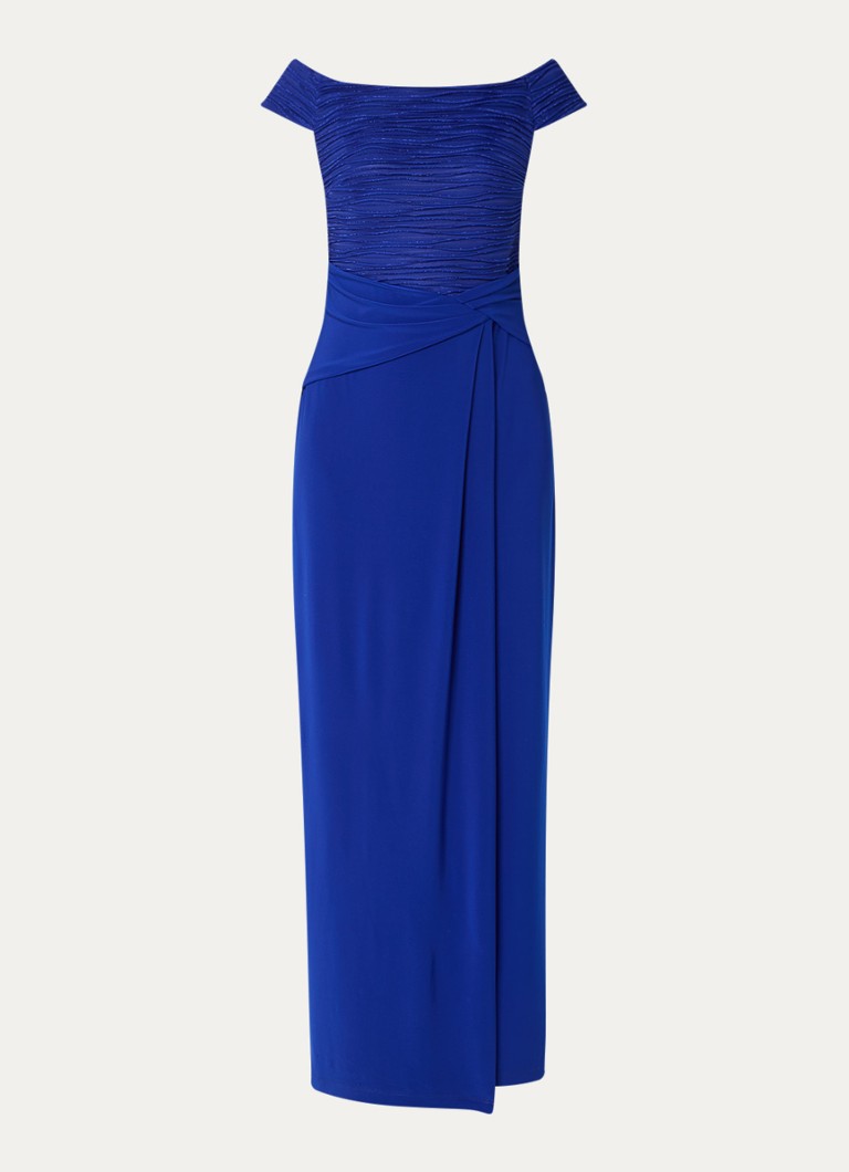 Joseph Ribkoff Dames Off shoulder maxi jurk met lurex in de kleur Kobaltblauw