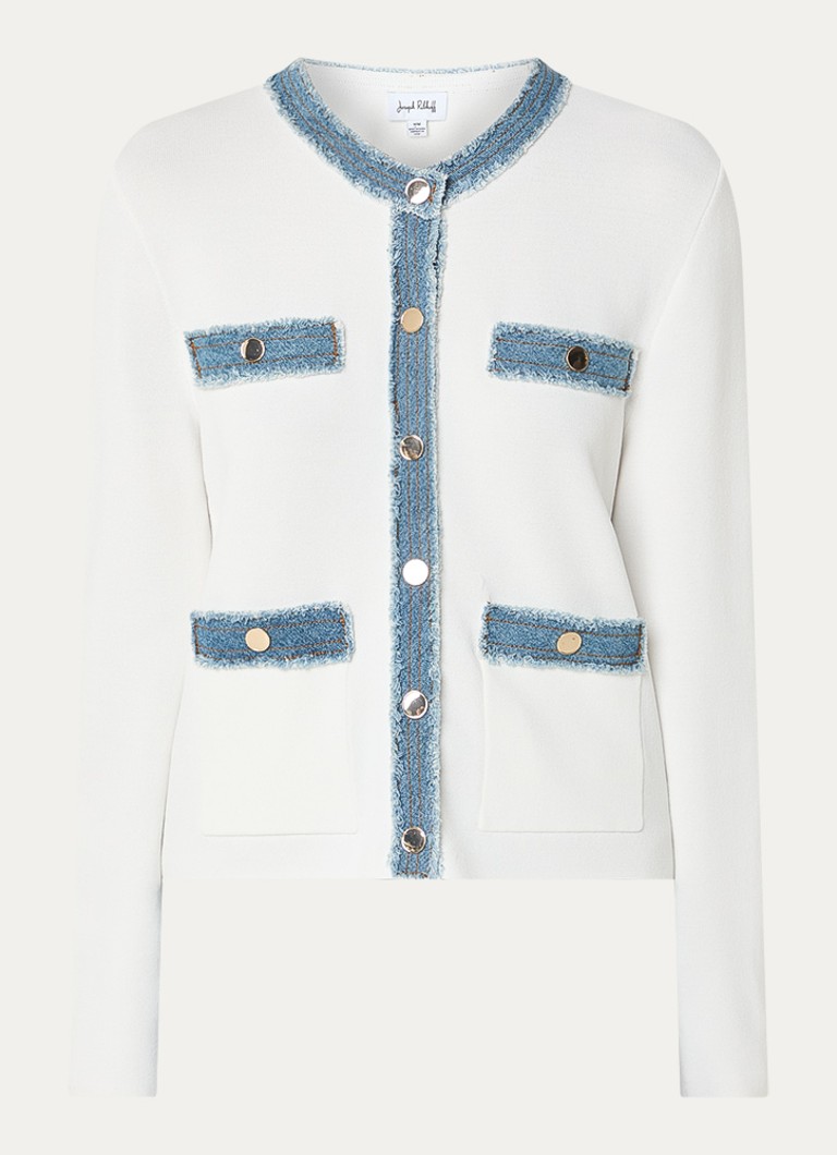 Joseph Ribkoff Dames Fijngebreid vest met details van denim in de kleur Gebroken wit