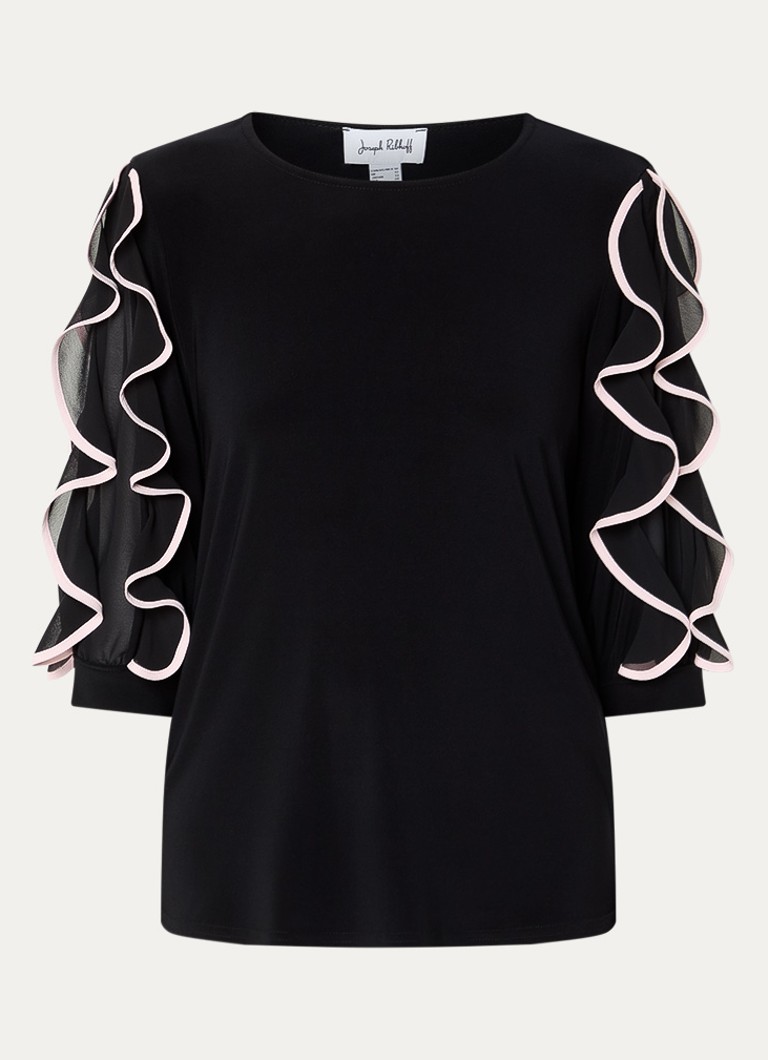 Joseph Ribkoff Dames Top met volant en details van mesh in de kleur Zwart