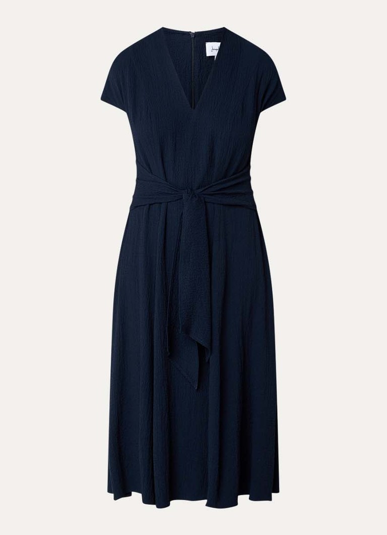 Joseph Ribkoff Dames Midi jurk met structuur en strikceintuur in de kleur Donkerblauw