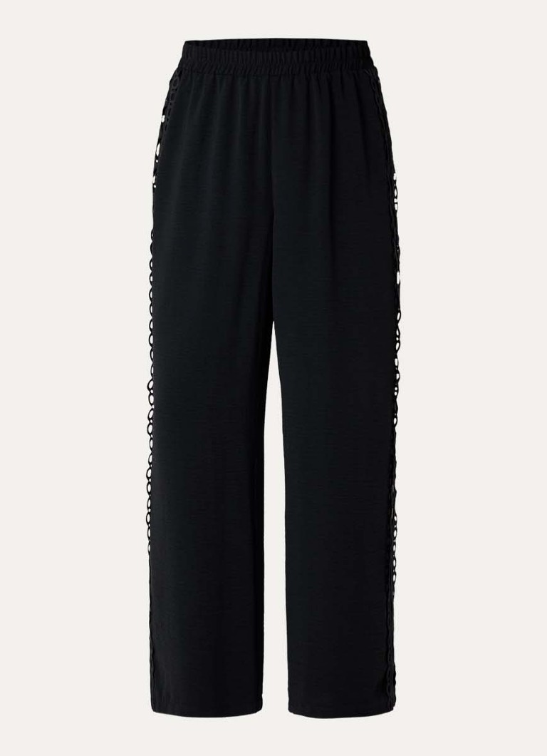 Joseph Ribkoff Dames High waist wide fit pantalon met broderie en opengewerkt detail in de kleur Zwart