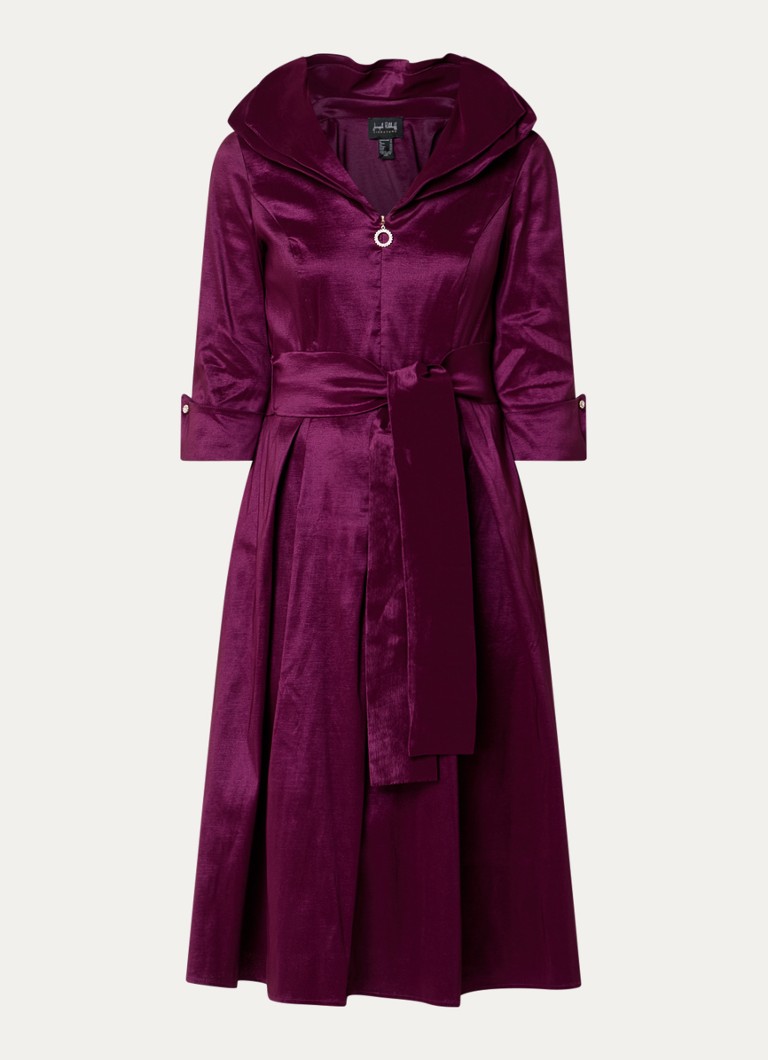 Joseph Ribkoff Dames Midi tuniekjurk van satijn met strikceintuur in de kleur Aubergine