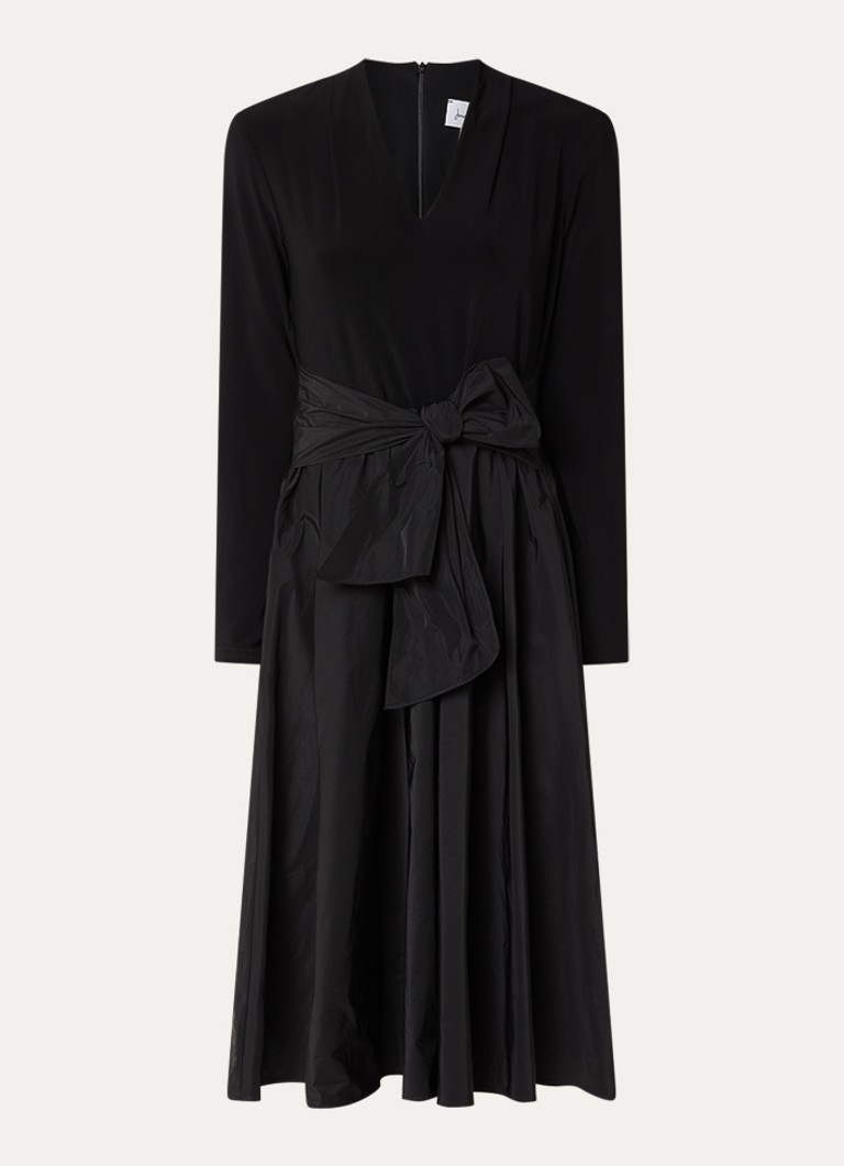 Joseph Ribkoff Dames Midi jurk met strikceintuur en V-hals in de kleur Zwart