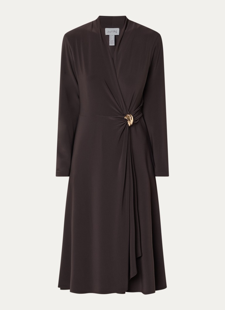 Joseph Ribkoff Dames Midi jurk met knoopdetail in de kleur Donkerbruin