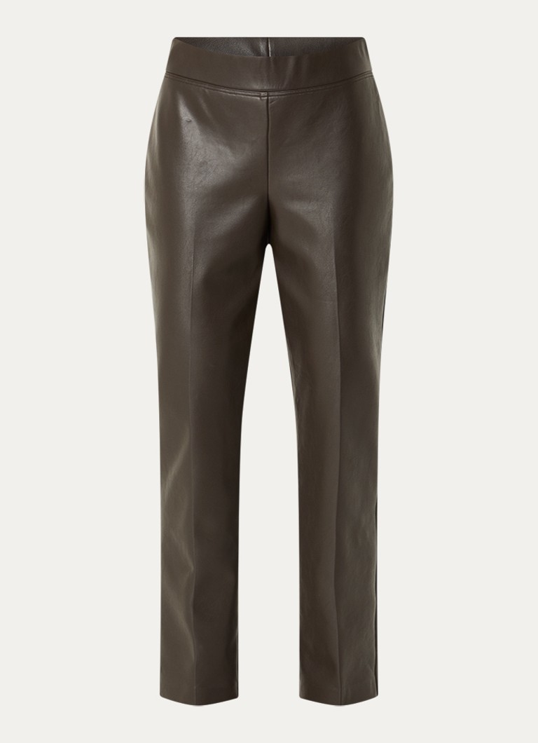 Joseph Ribkoff Dames Mid waist straight fit broek van imitatieleer in de kleur Donkerbruin