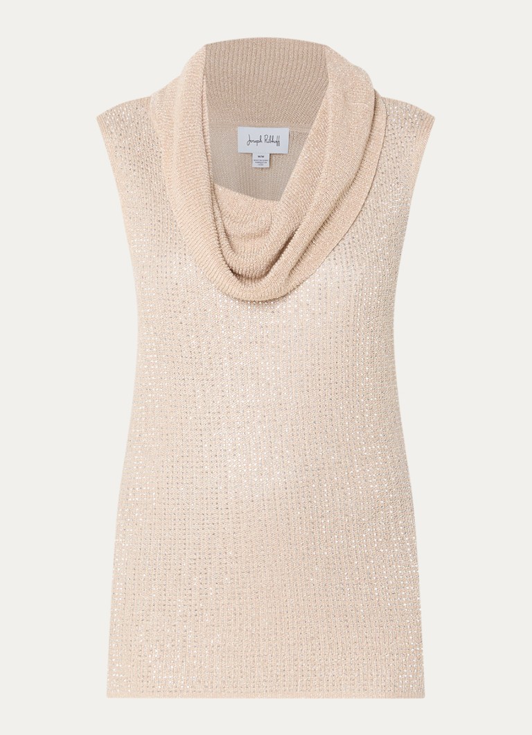 Joseph Ribkoff Dames Grofgebreide top met strass en watervalhals in de kleur Beige