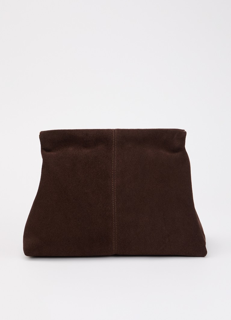 Flattered Dames Clay clutch van kalssuède in de kleur Donkerbruin, maat: 1SZ