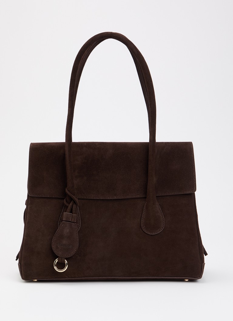 Flattered Dames Lydia schoudertas van suède in de kleur Chocoladebruin, maat: 1SZ